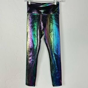 Zyia Active Leggings‎ Iridescent Scale Rainbow Metallic Black Purple Green Yoga